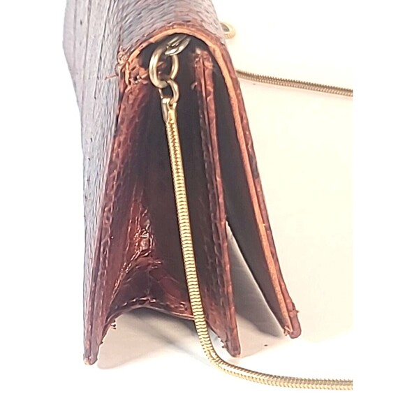 Snakeskin Clutch with Gold Chain Brown Snake Shoulder Bag Purse 70's Very Nice - Picture 5 of 16